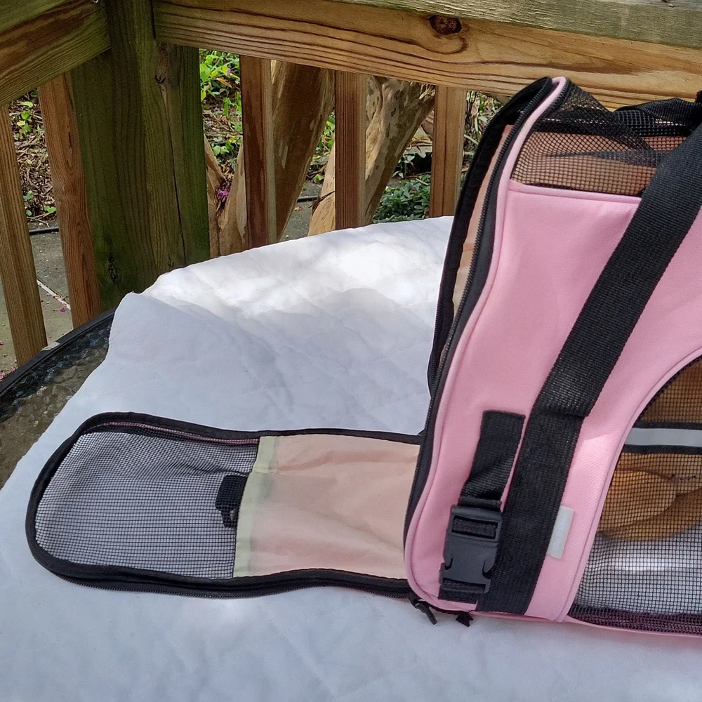 Dog or cat carrier, pink, padded bottom, zippered vents, sz S